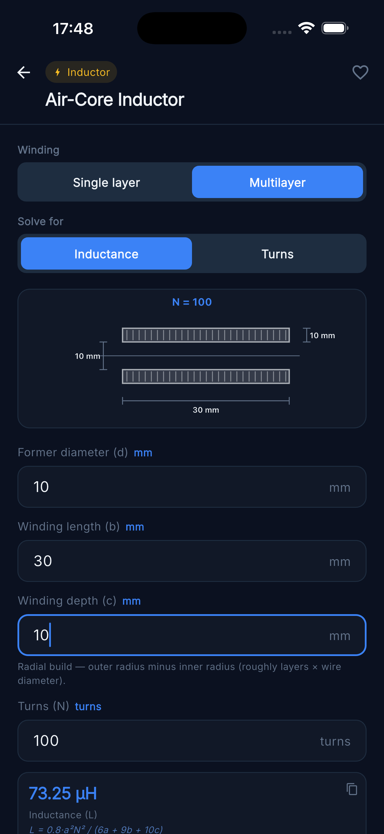 Air-Core Coil Designer — Multilayer winding