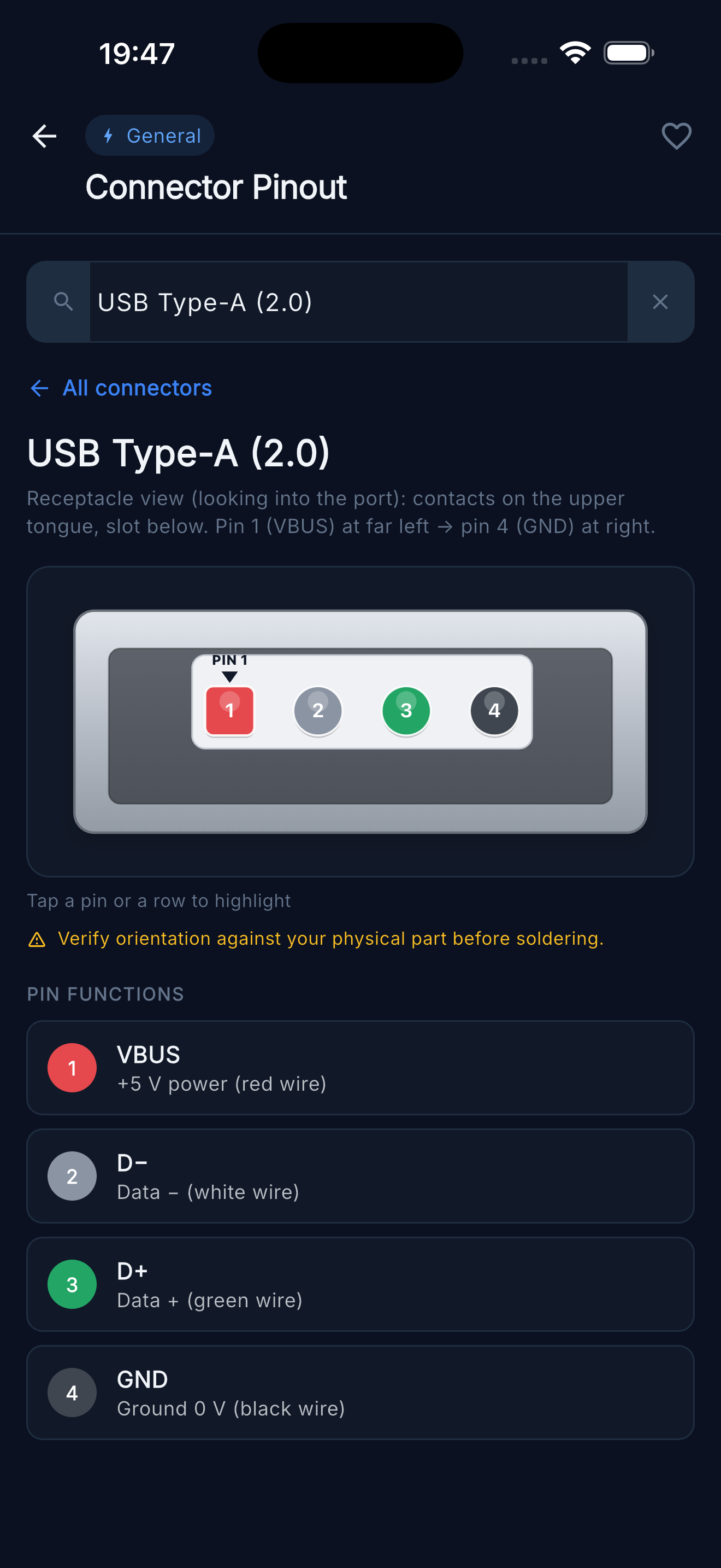 Connector Pinout — USB Type-A (2.0)