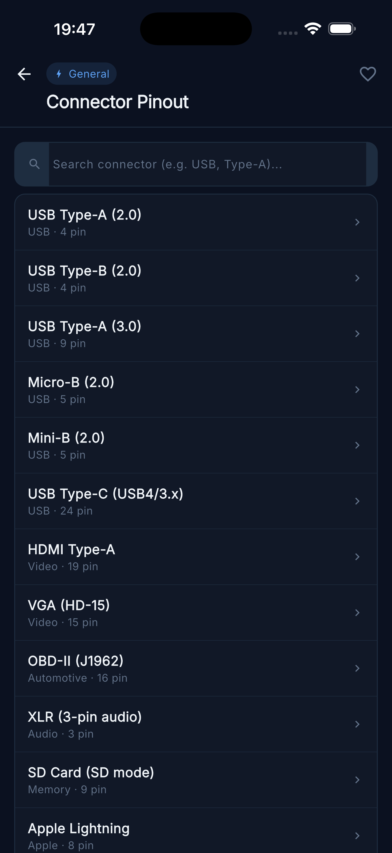 Connector Pinout — Browse all connectors