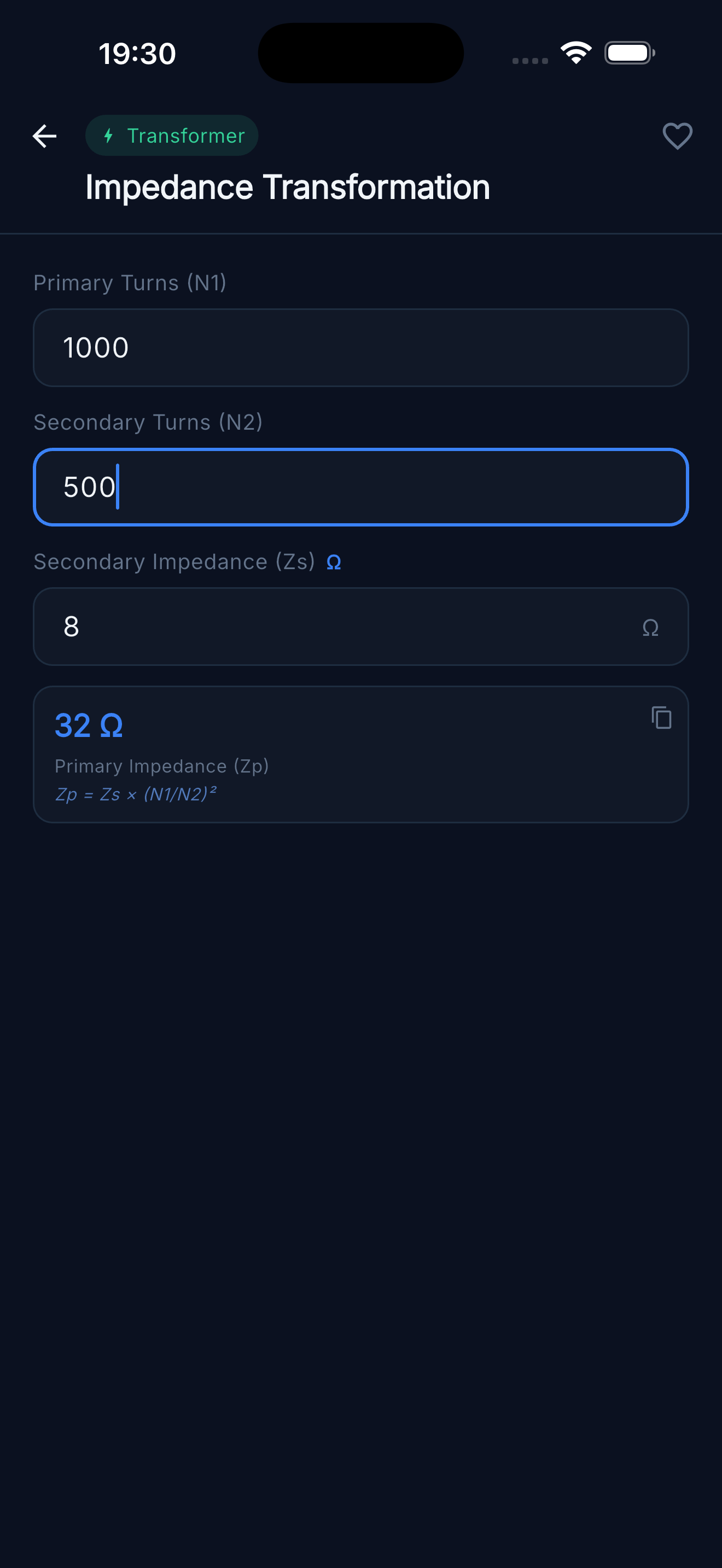 Impedance Transformation — Primary impedance from turns and Zs