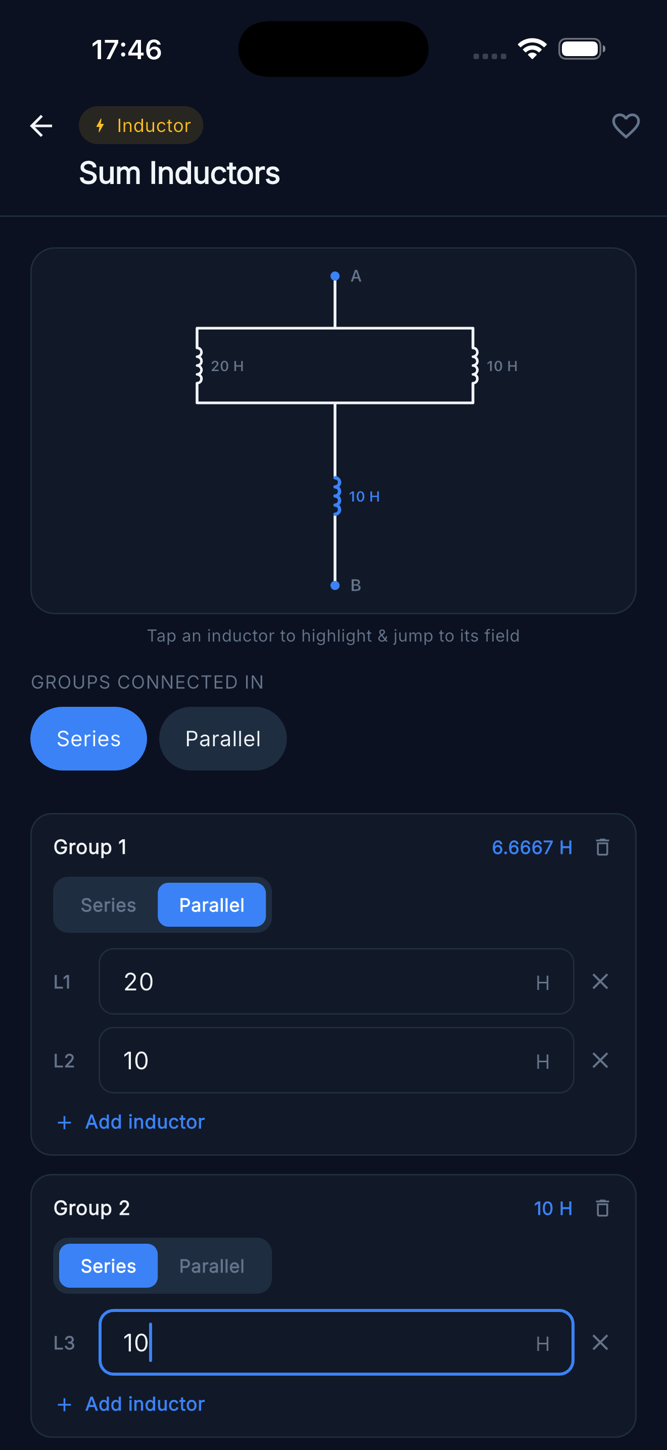 Sum Inductors — Groups combined in series