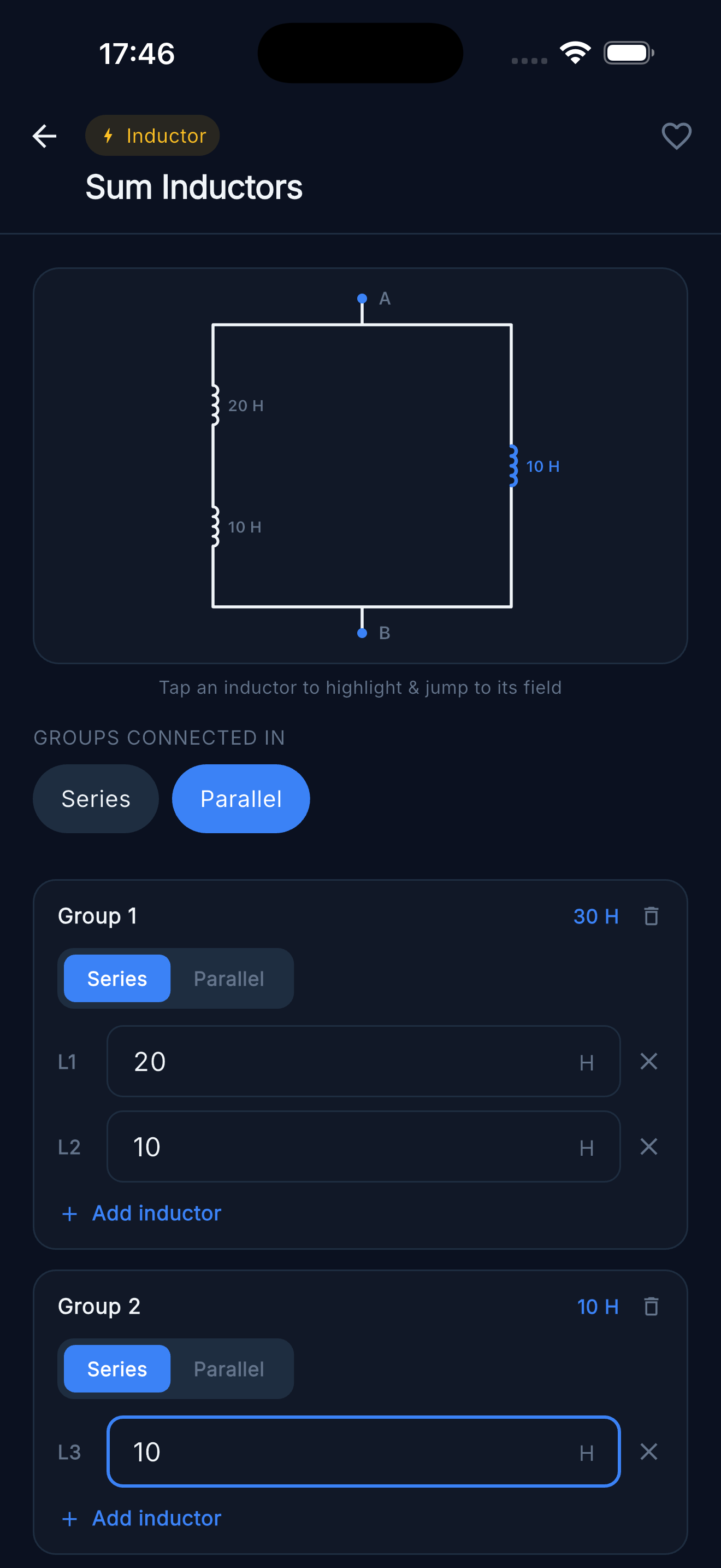 Sum Inductors — Groups combined in parallel
