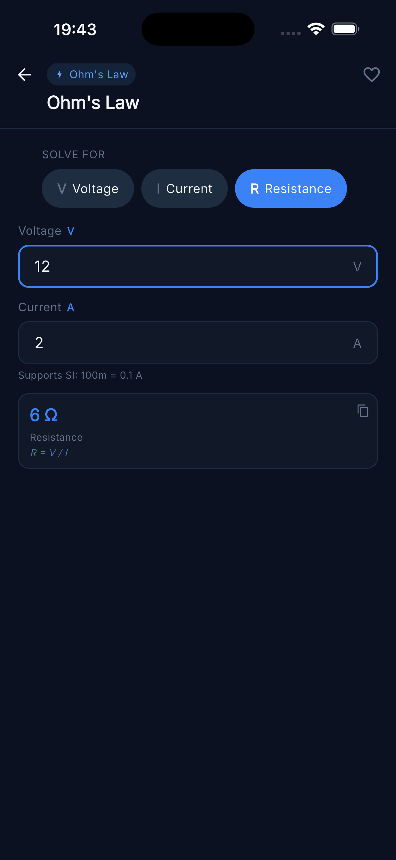 Ohm's Law — Solve for resistance