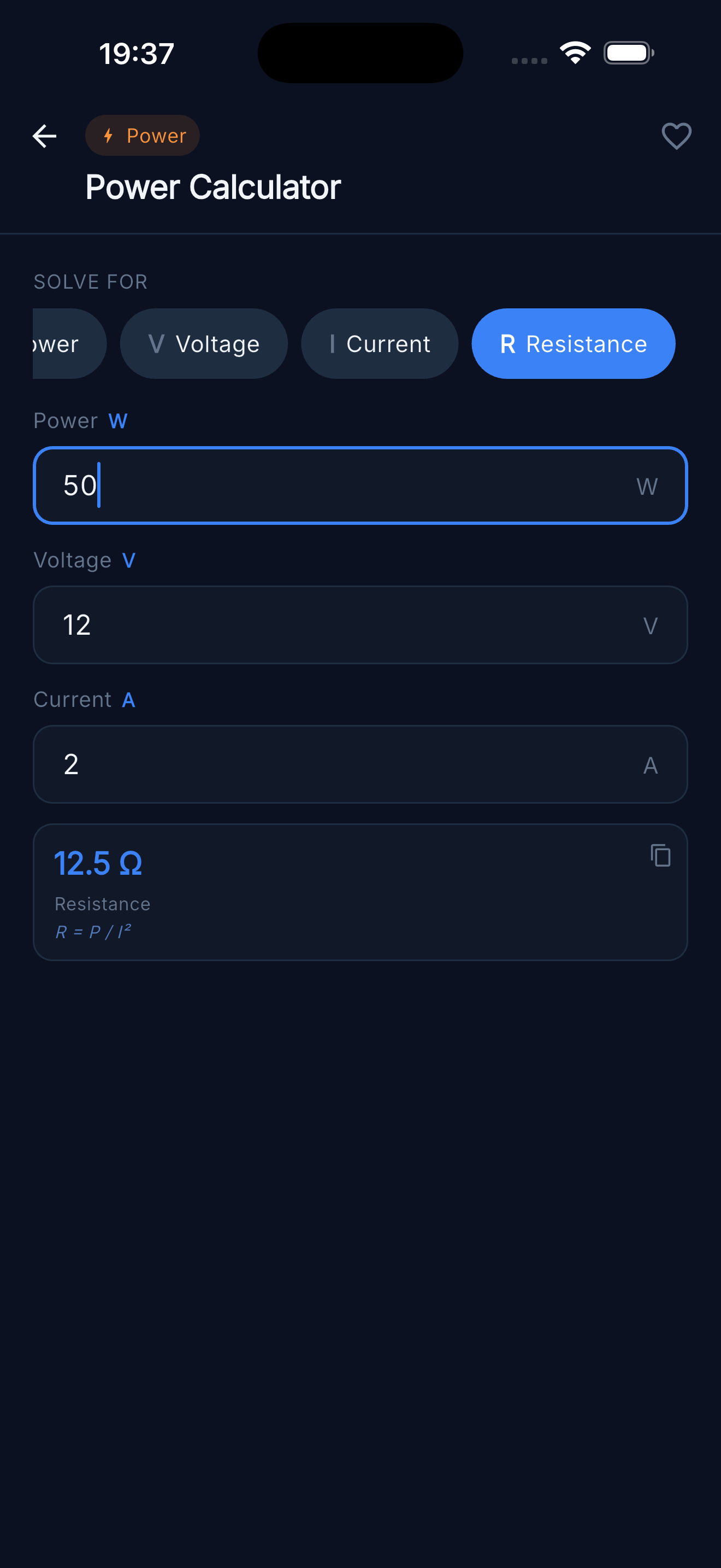 Power Calculator — Solve for resistance